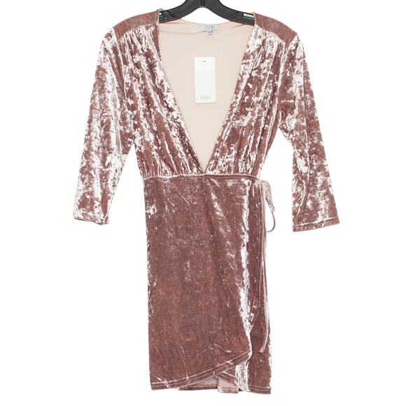 NWT Tobi Wrap Dress Velour Y2K Minimalist Cottage Romantic Dusty Rose Medium - Picture 1 of 6